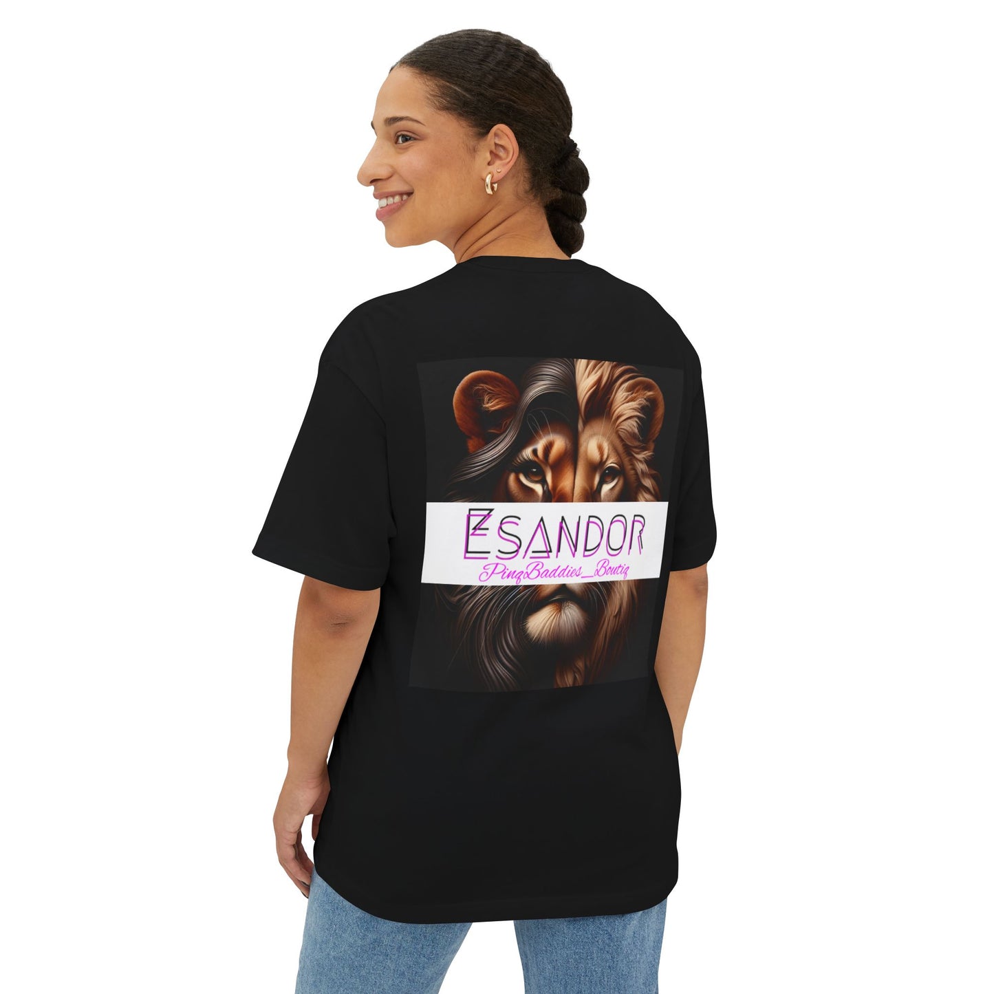 Esandor Unisex Oversized Boxy Tee - Bold Lion Design for Nature Lovers