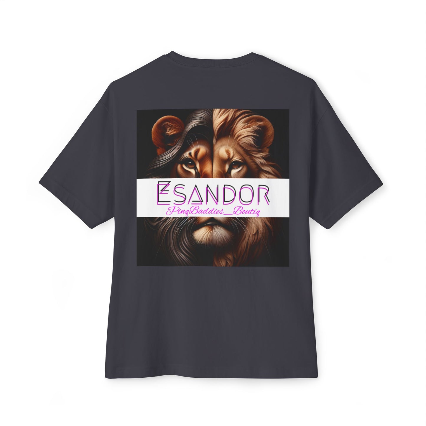 Esandor Unisex Oversized Boxy Tee - Bold Lion Design for Nature Lovers