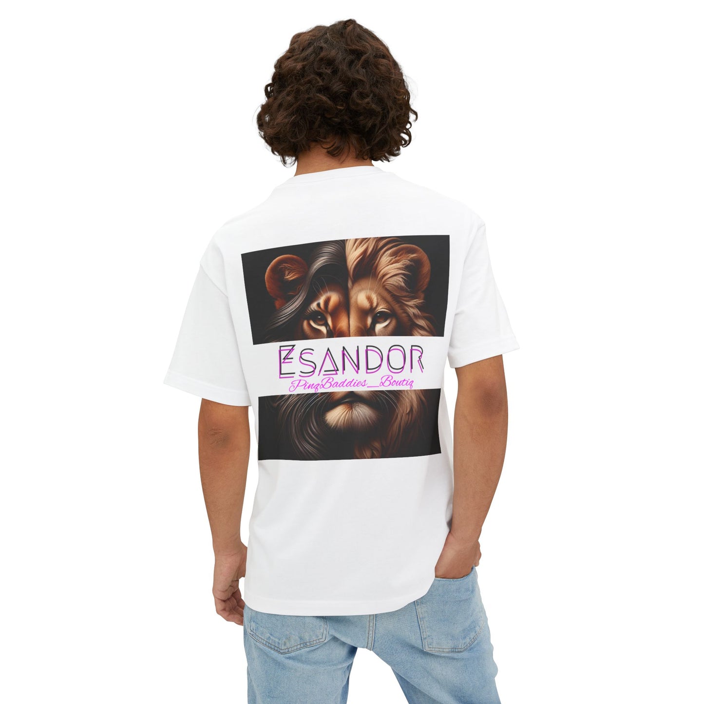 Esandor Unisex Oversized Boxy Tee - Bold Lion Design for Nature Lovers