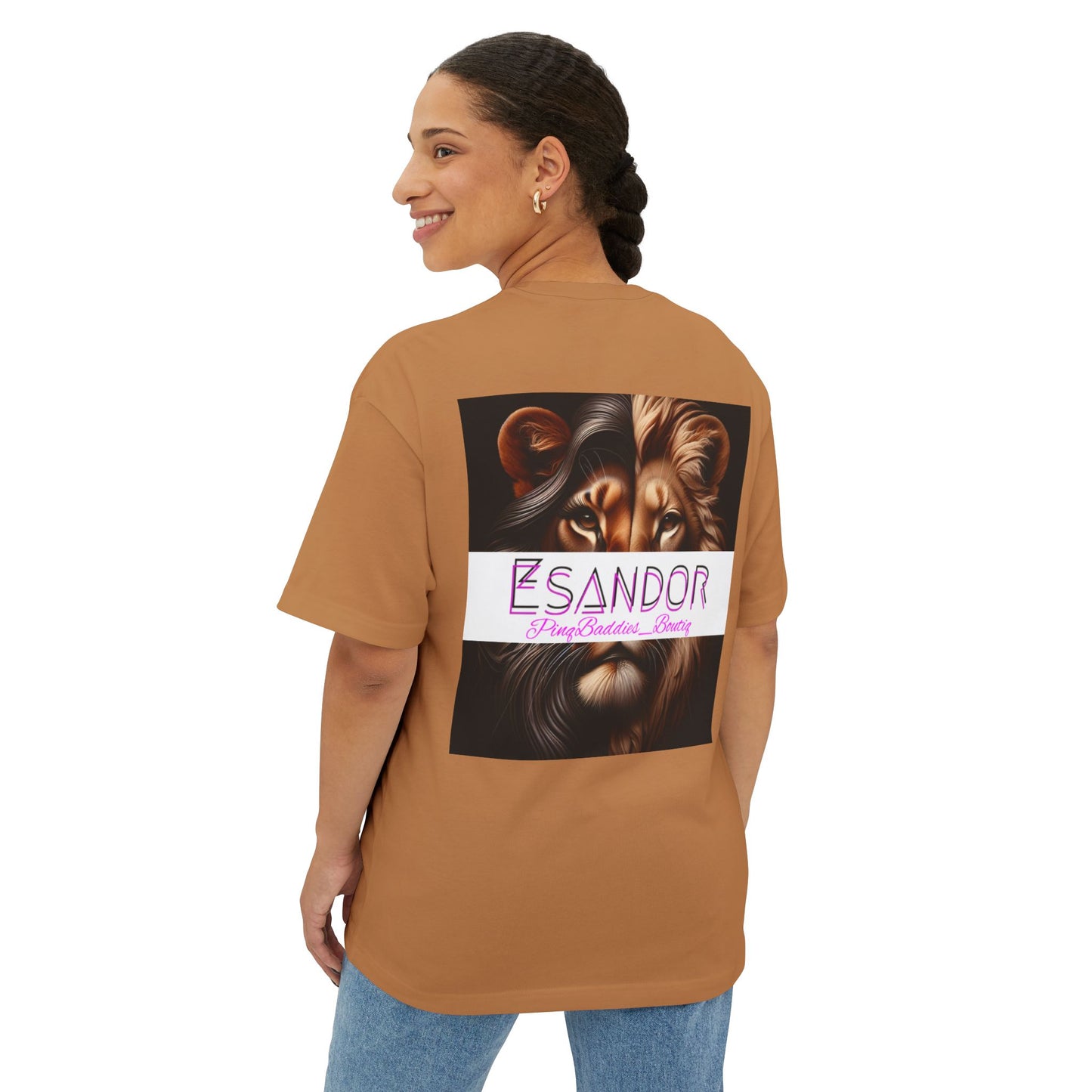 Esandor Unisex Oversized Boxy Tee - Bold Lion Design for Nature Lovers