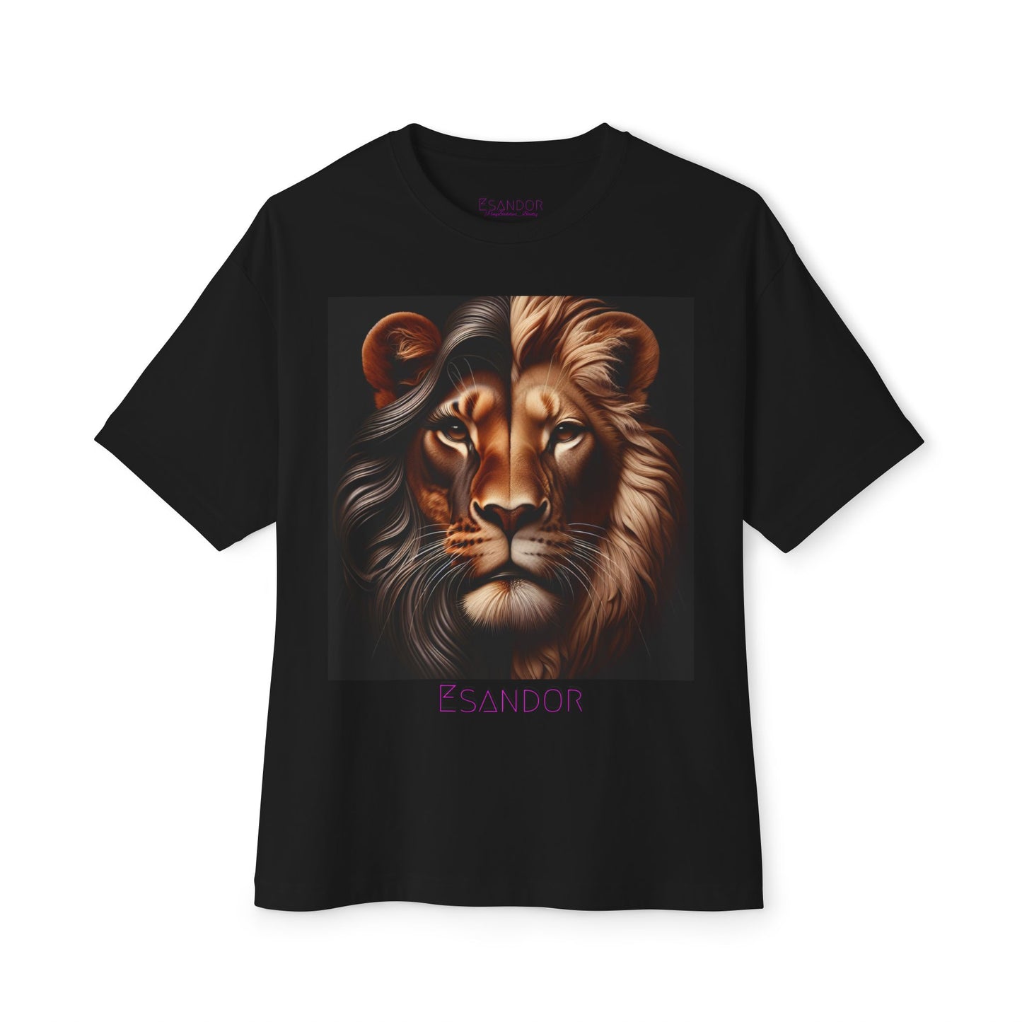 Esandor Unisex Oversized Boxy Tee - Bold Lion Design for Nature Lovers