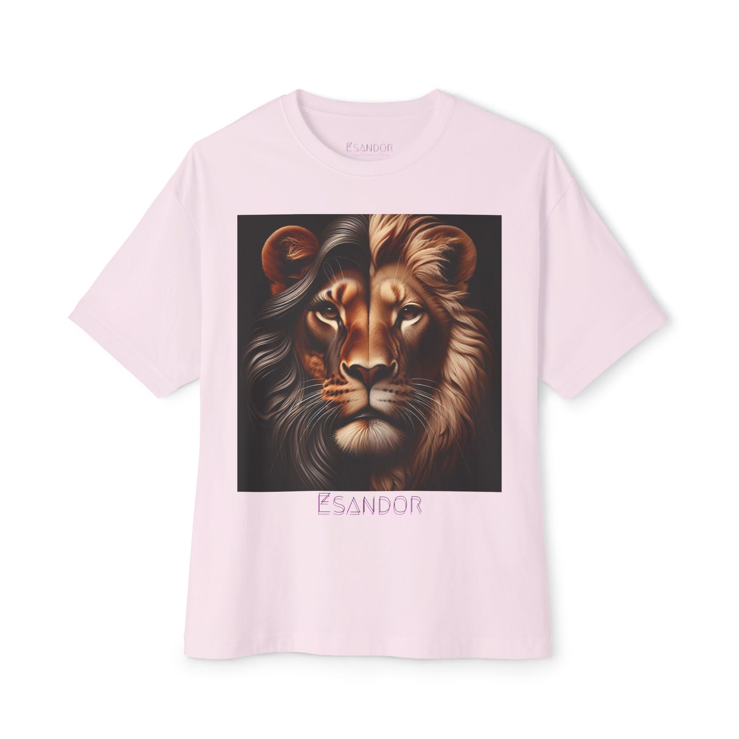 Esandor Unisex Oversized Boxy Tee - Bold Lion Design for Nature Lovers