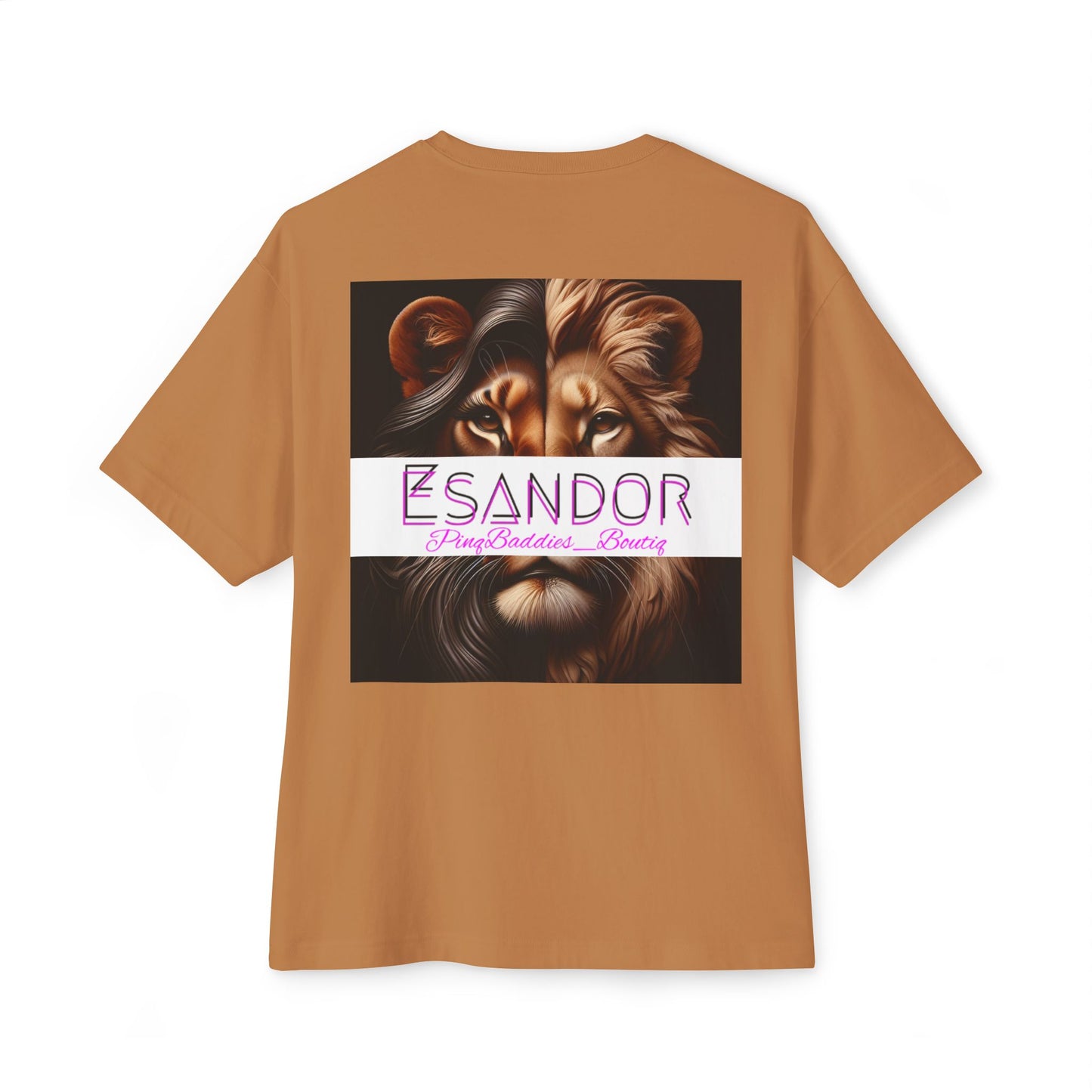 Esandor Unisex Oversized Boxy Tee - Bold Lion Design for Nature Lovers