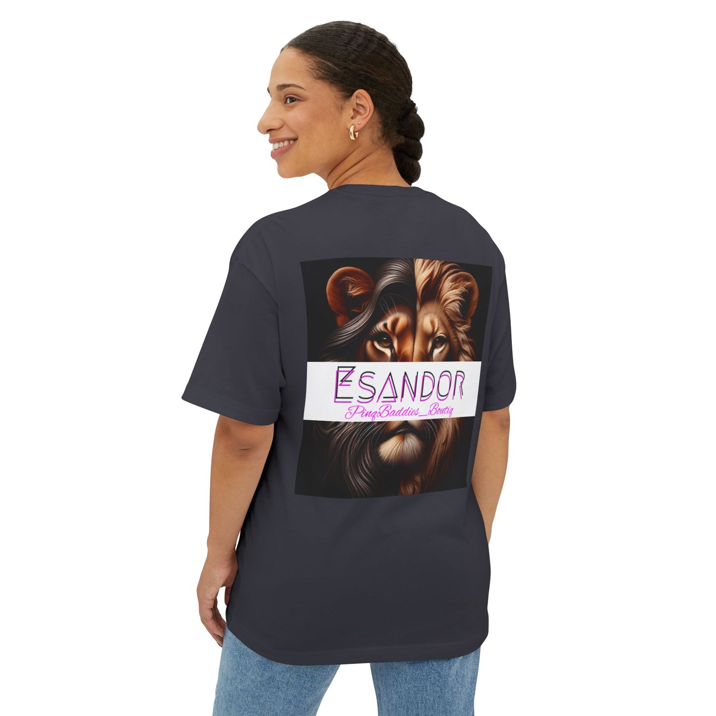 Esandor Unisex Oversized Boxy Tee - Bold Lion Design for Nature Lovers