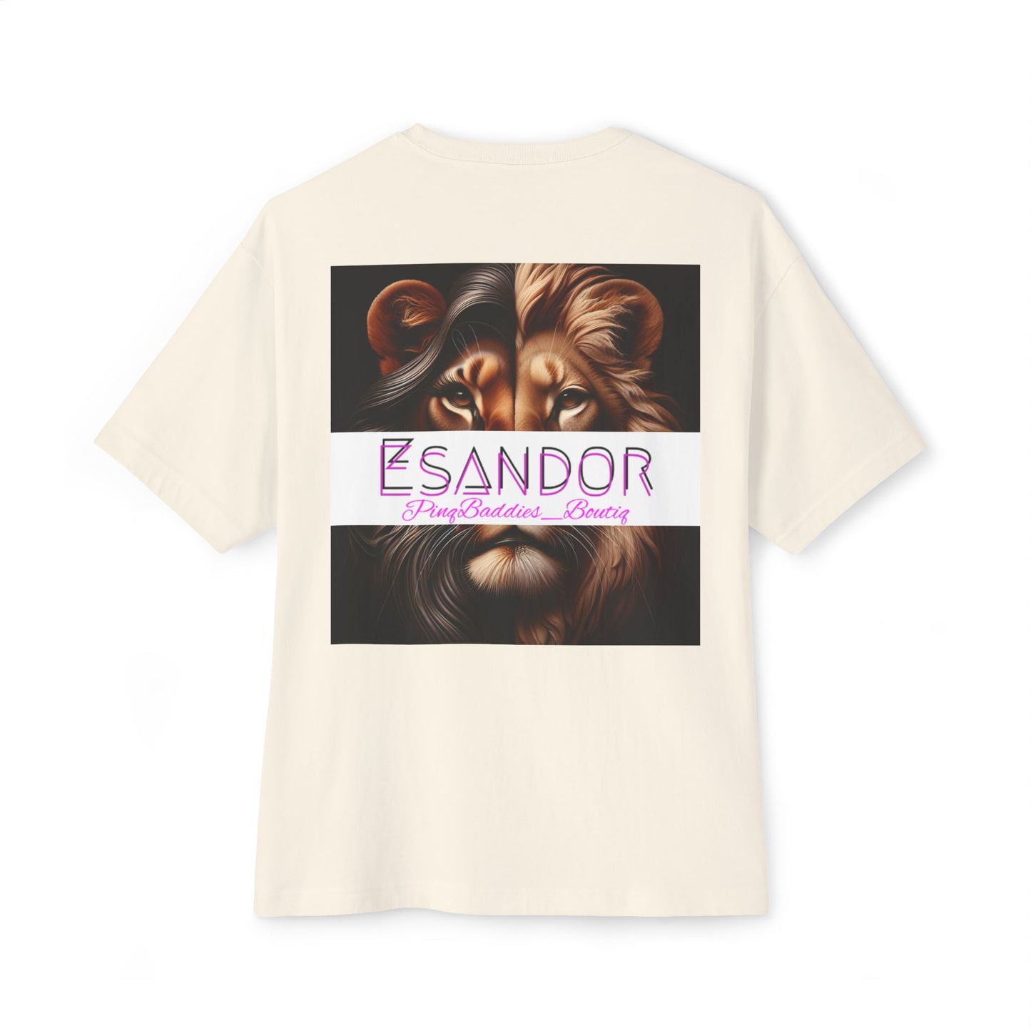 Esandor Unisex Oversized Boxy Tee - Bold Lion Design for Nature Lovers