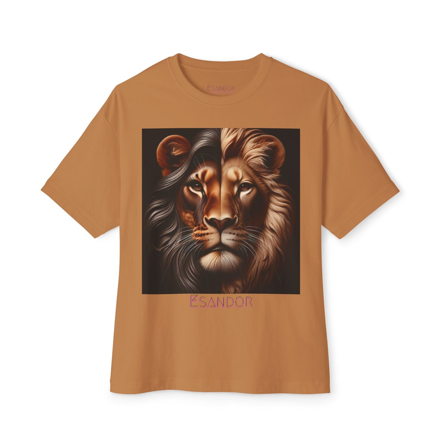 Esandor Unisex Oversized Boxy Tee - Bold Lion Design for Nature Lovers