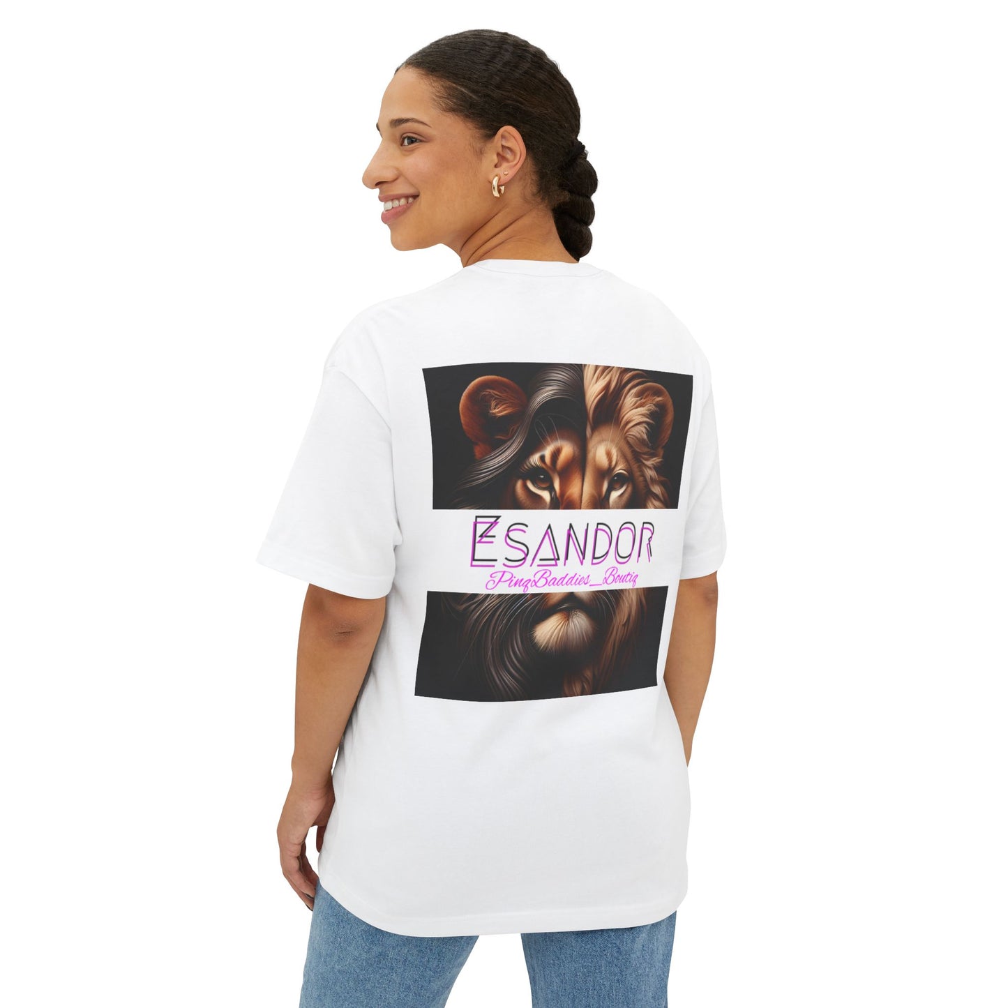 Esandor Unisex Oversized Boxy Tee - Bold Lion Design for Nature Lovers
