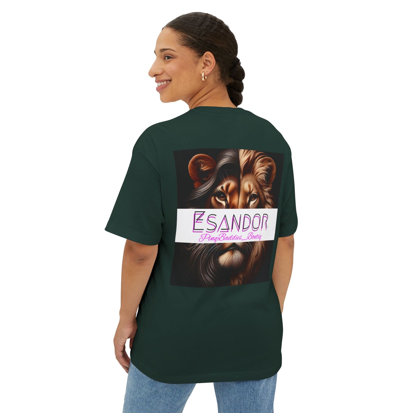 Esandor Unisex Oversized Boxy Tee - Bold Lion Design for Nature Lovers