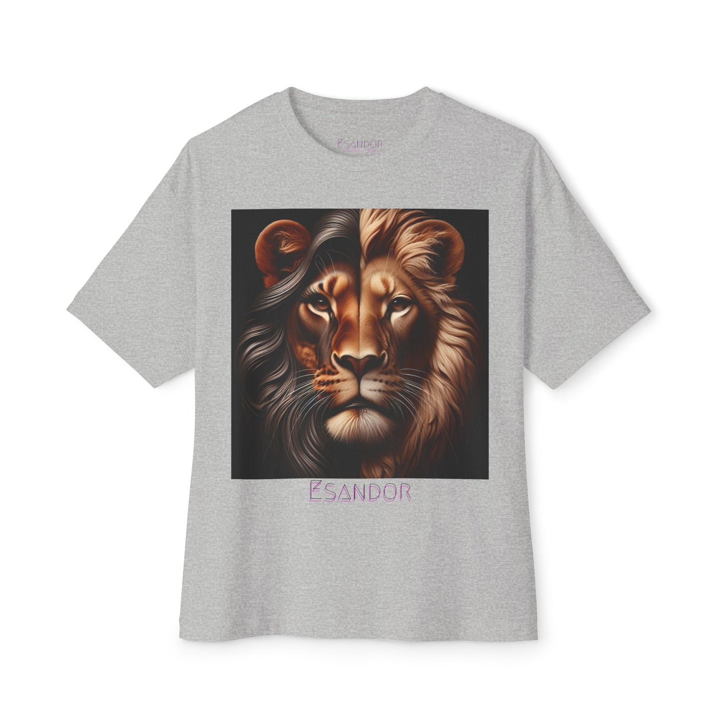 Esandor Unisex Oversized Boxy Tee - Bold Lion Design for Nature Lovers