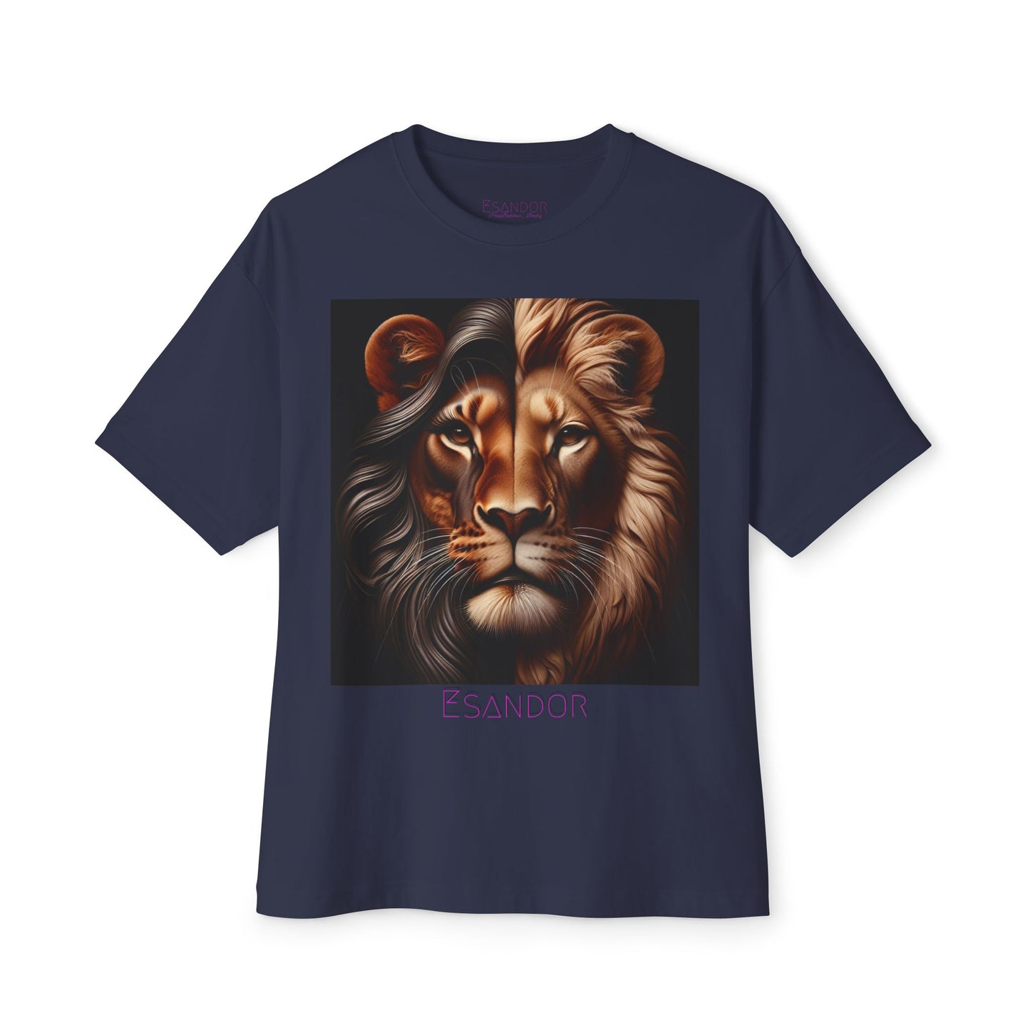 Esandor Unisex Oversized Boxy Tee - Bold Lion Design for Nature Lovers