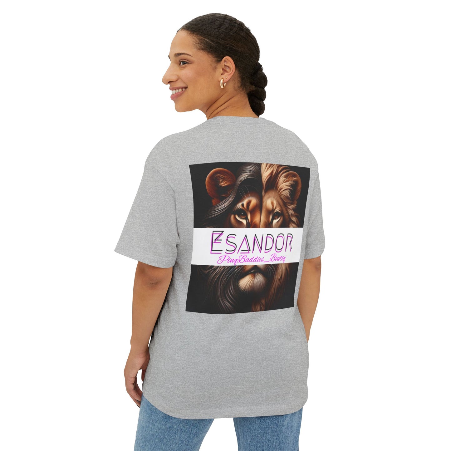 Esandor Unisex Oversized Boxy Tee - Bold Lion Design for Nature Lovers