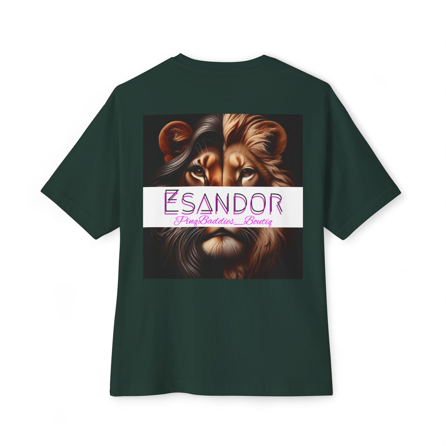 Esandor Unisex Oversized Boxy Tee - Bold Lion Design for Nature Lovers
