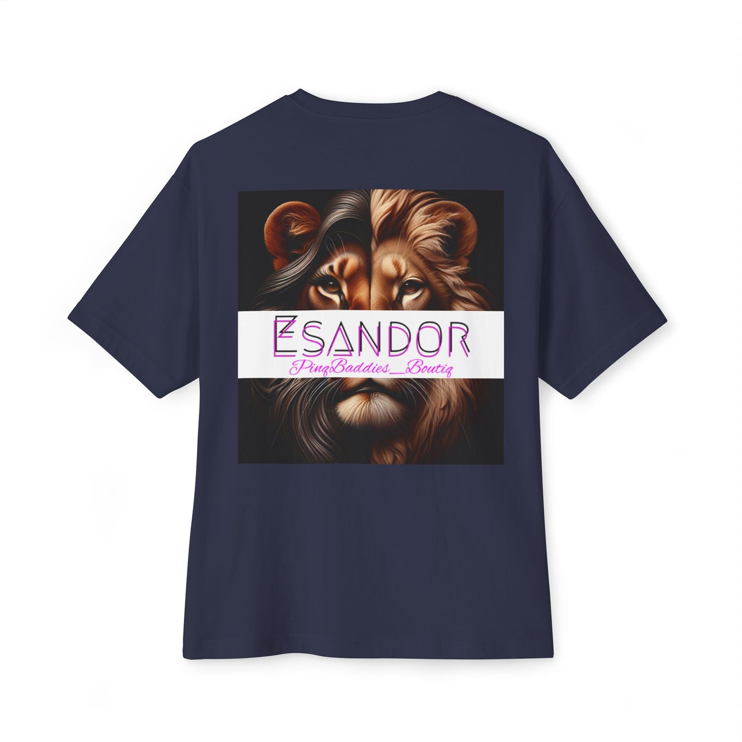 Esandor Unisex Oversized Boxy Tee - Bold Lion Design for Nature Lovers