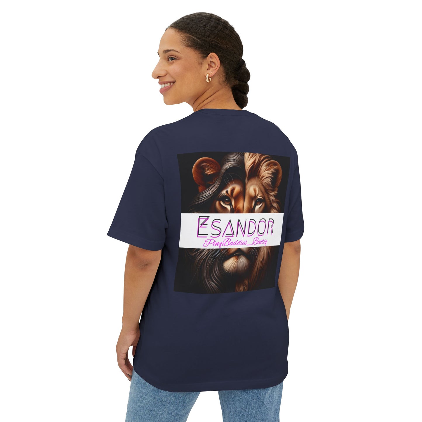 Esandor Unisex Oversized Boxy Tee - Bold Lion Design for Nature Lovers