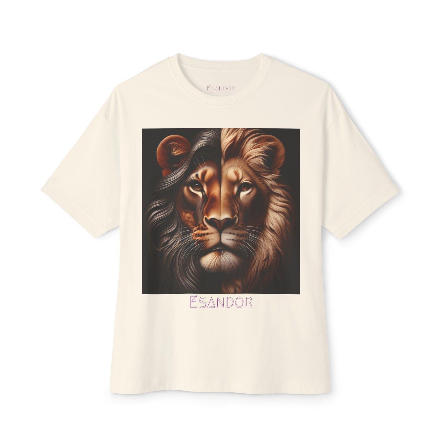 Esandor Unisex Oversized Boxy Tee - Bold Lion Design for Nature Lovers