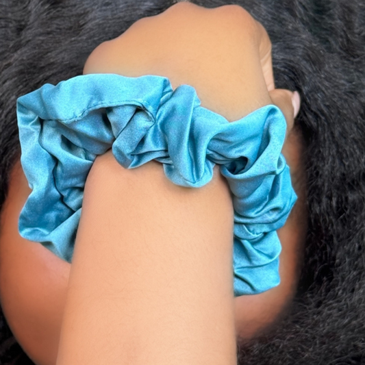 Stone Blue Satin Silk Scrunchie
