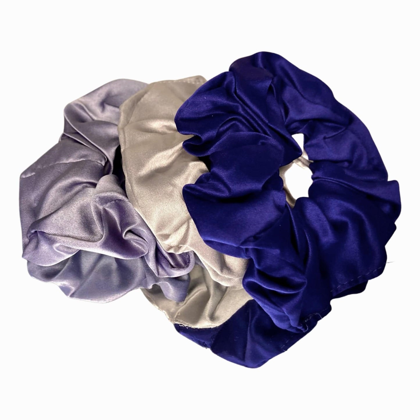 Navy Grey Satin Silk Scrunchie Set of 3