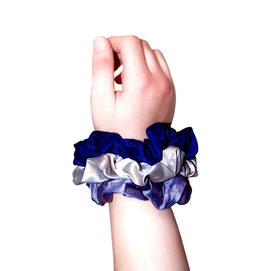 Navy Grey Satin Silk Scrunchie Set of 3