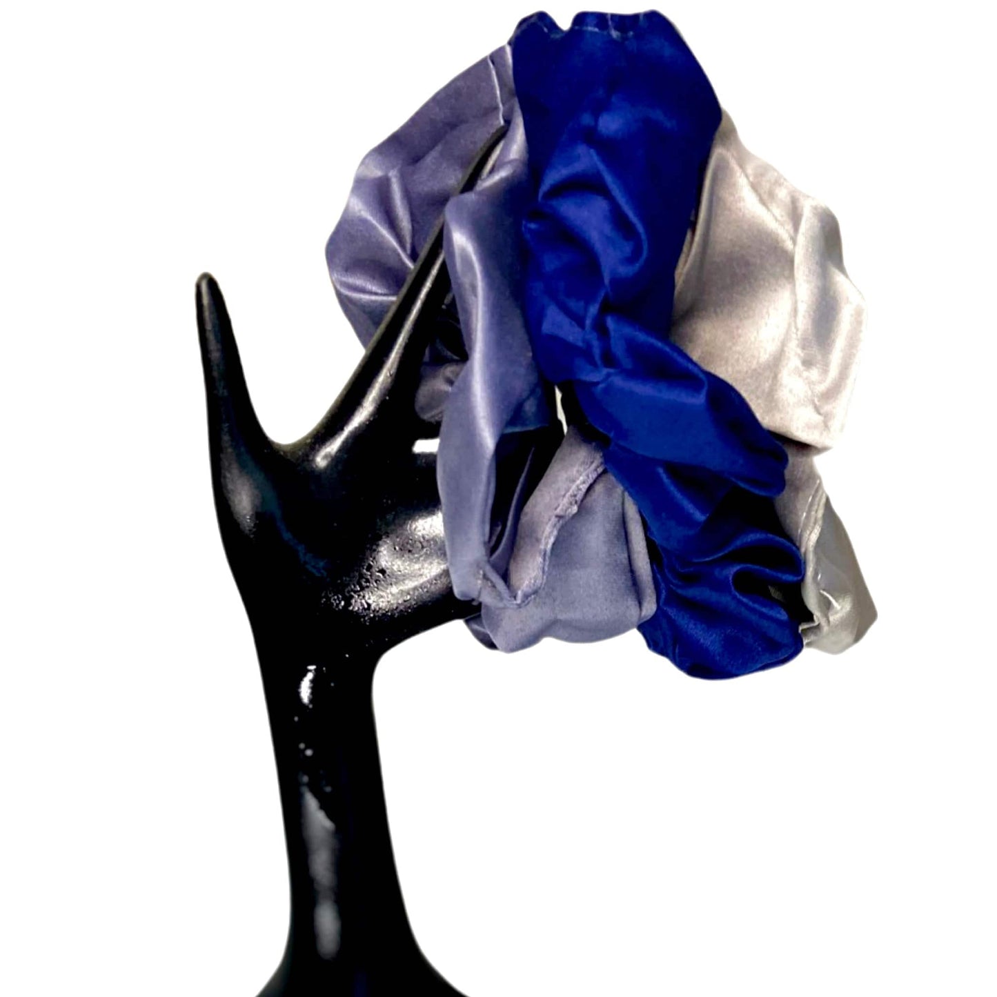 Navy Grey Satin Silk Scrunchie Set of 3