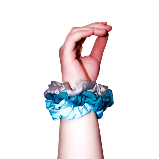 Ocean Blue Satin Silk Scrunchie Set of 3