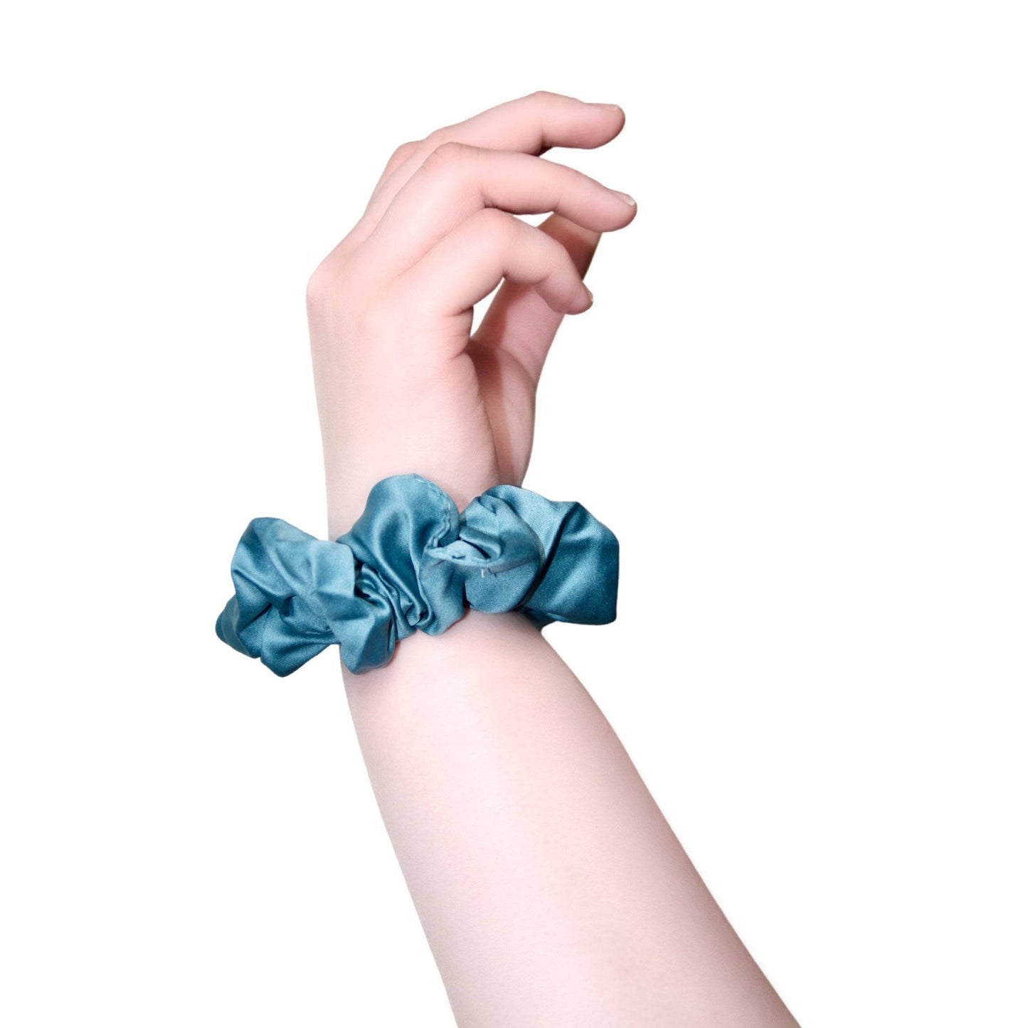 Stone Blue Satin Silk Scrunchie