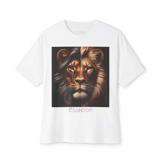 Esandor Unisex Oversized Boxy Tee - Bold Lion Design for Nature Lovers