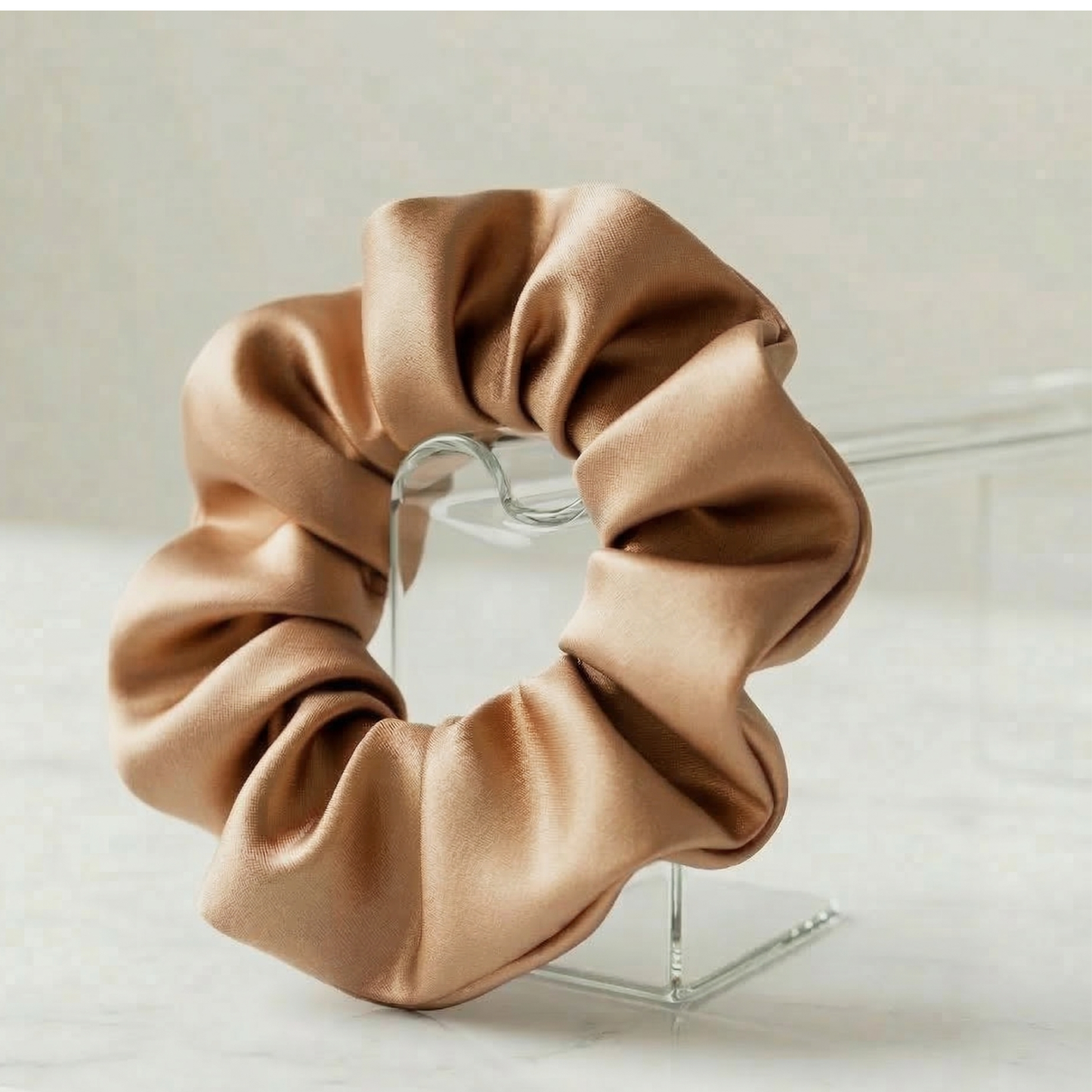 Esandor | Premium Champagne Gold Satin Silk Scrunchie — Anti-Breakage Hair Tie