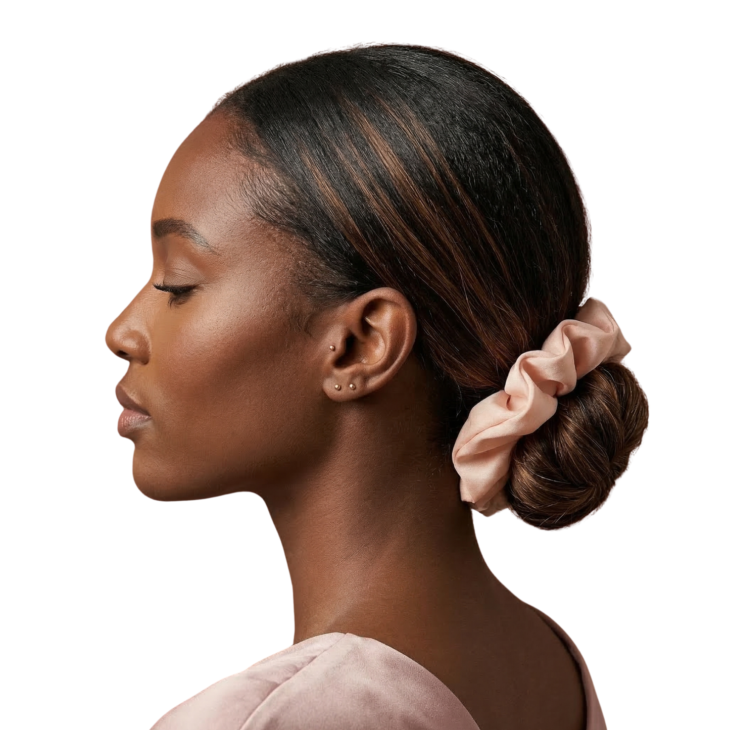 Lux Rose Satin Charmeuse Hair Scrunchie (Crease-Free) | ESANDOR