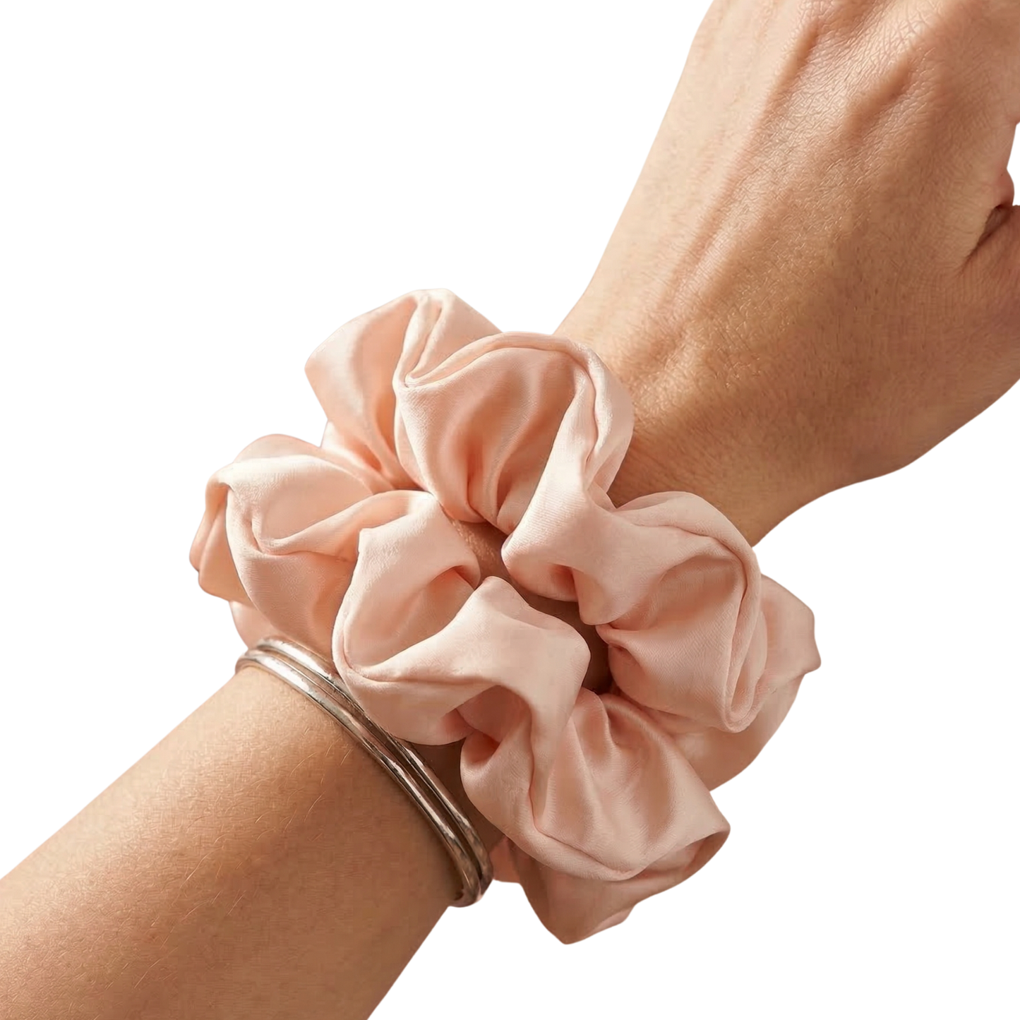 Lux Rose Satin Charmeuse Hair Scrunchie (Crease-Free) | ESANDOR