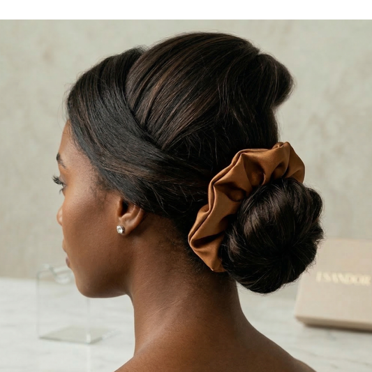ESANDOR Luxury Satin Hair Scrunchie – Anti-Breakage & Damage-Free Hair Tie in Toffee Bronze