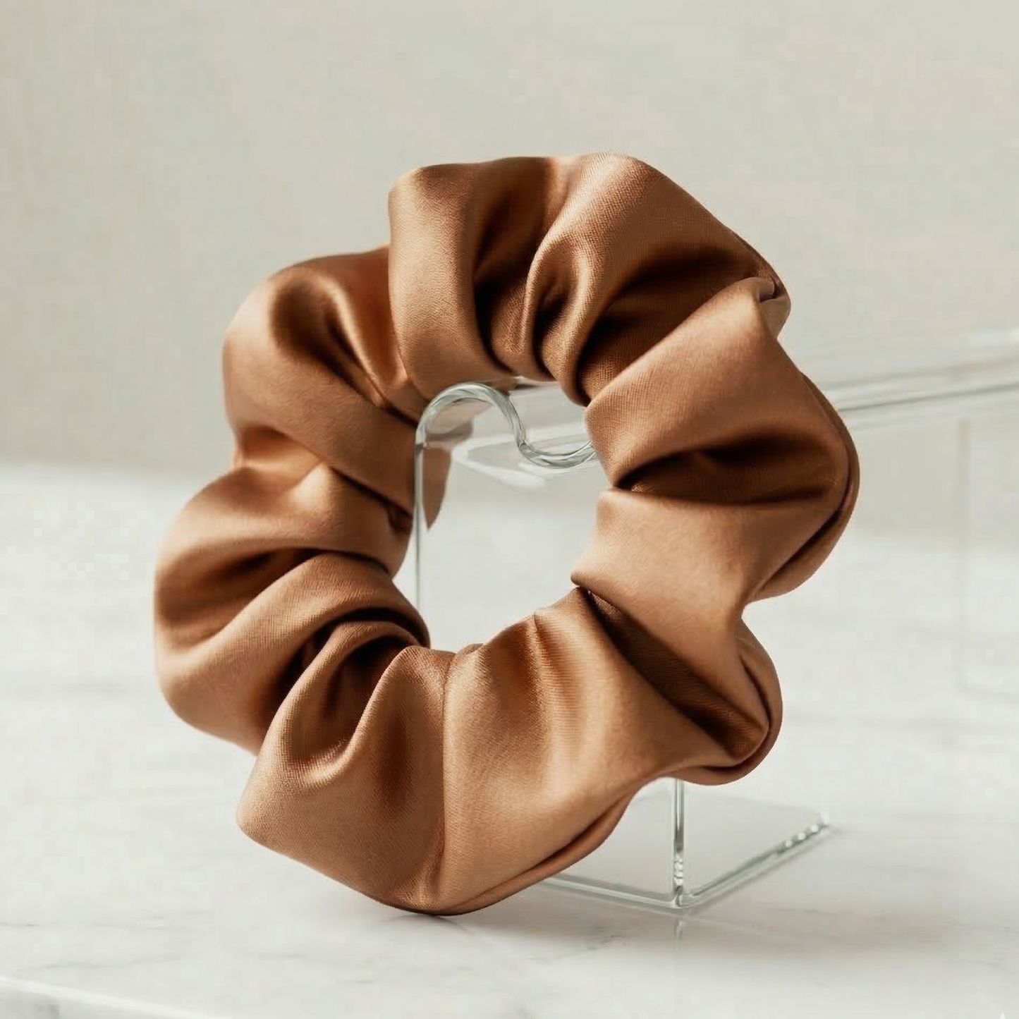 ESANDOR Luxury Satin Hair Scrunchie – Anti-Breakage & Damage-Free Hair Tie in Toffee Bronze
