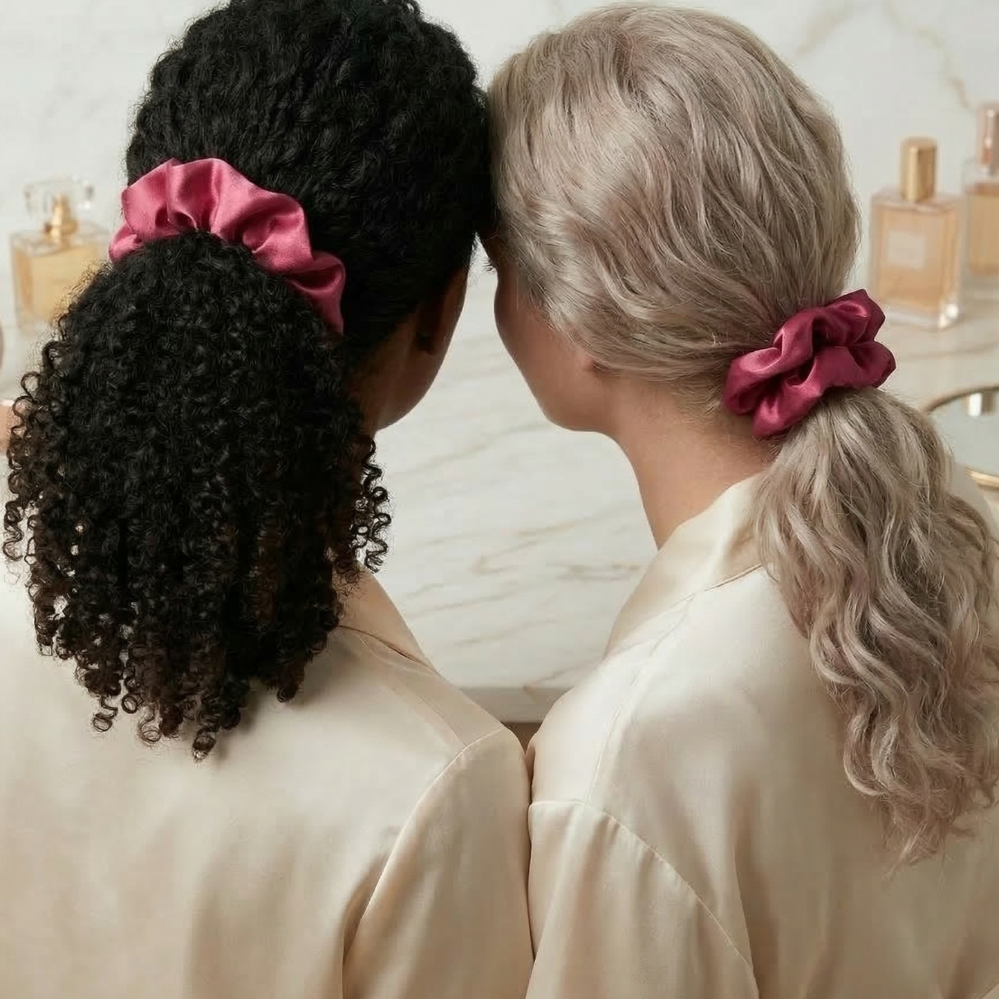 Raspberry Pink Esandor Satin Scrunchie | No-Breakage Hair Tie
