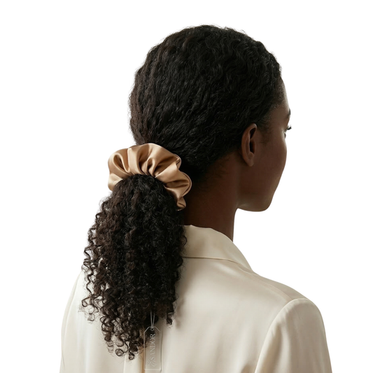 Esandor | Premium Champagne Gold Satin Silk Scrunchie — Anti-Breakage Hair Tie