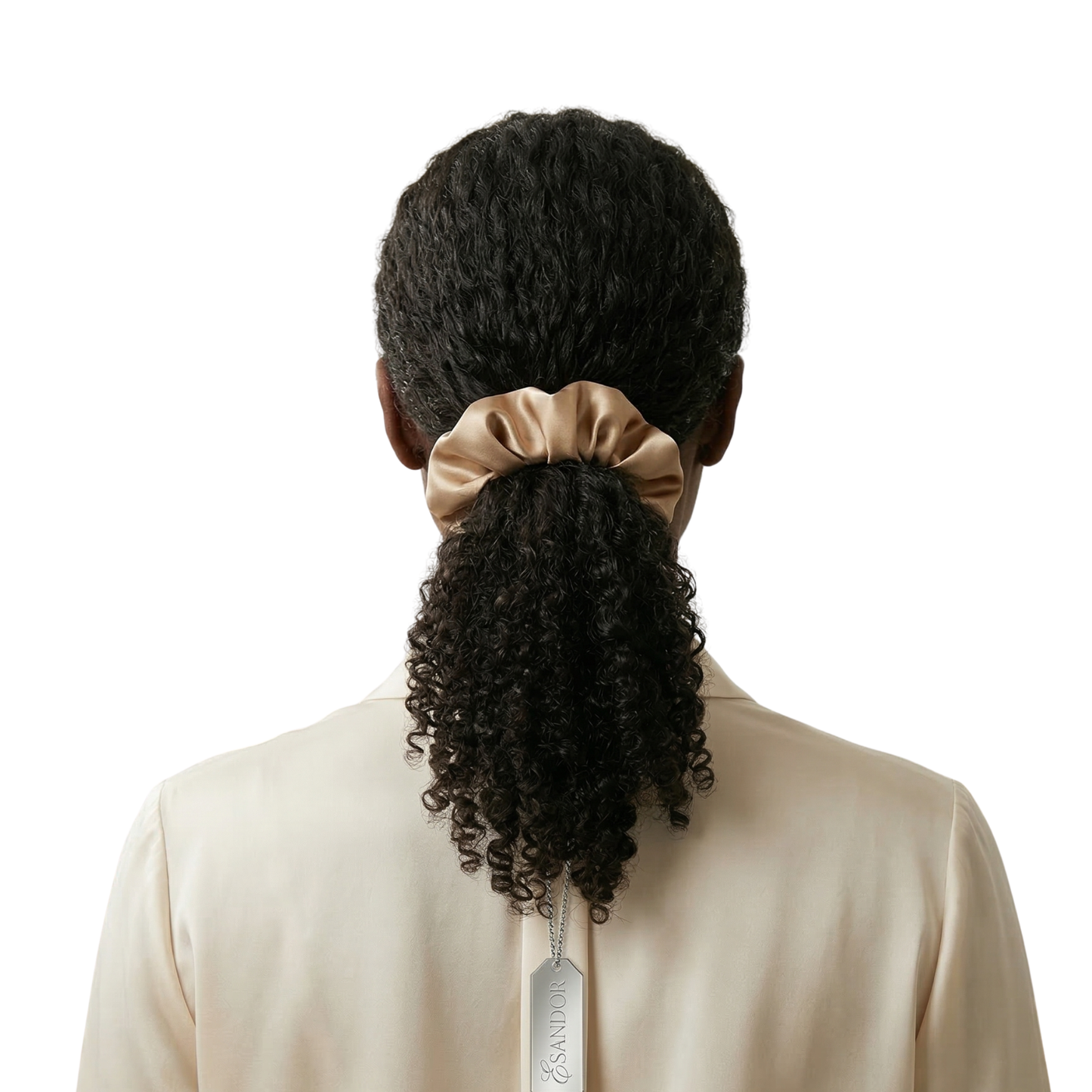 Esandor | Premium Champagne Gold Satin Silk Scrunchie — Anti-Breakage Hair Tie