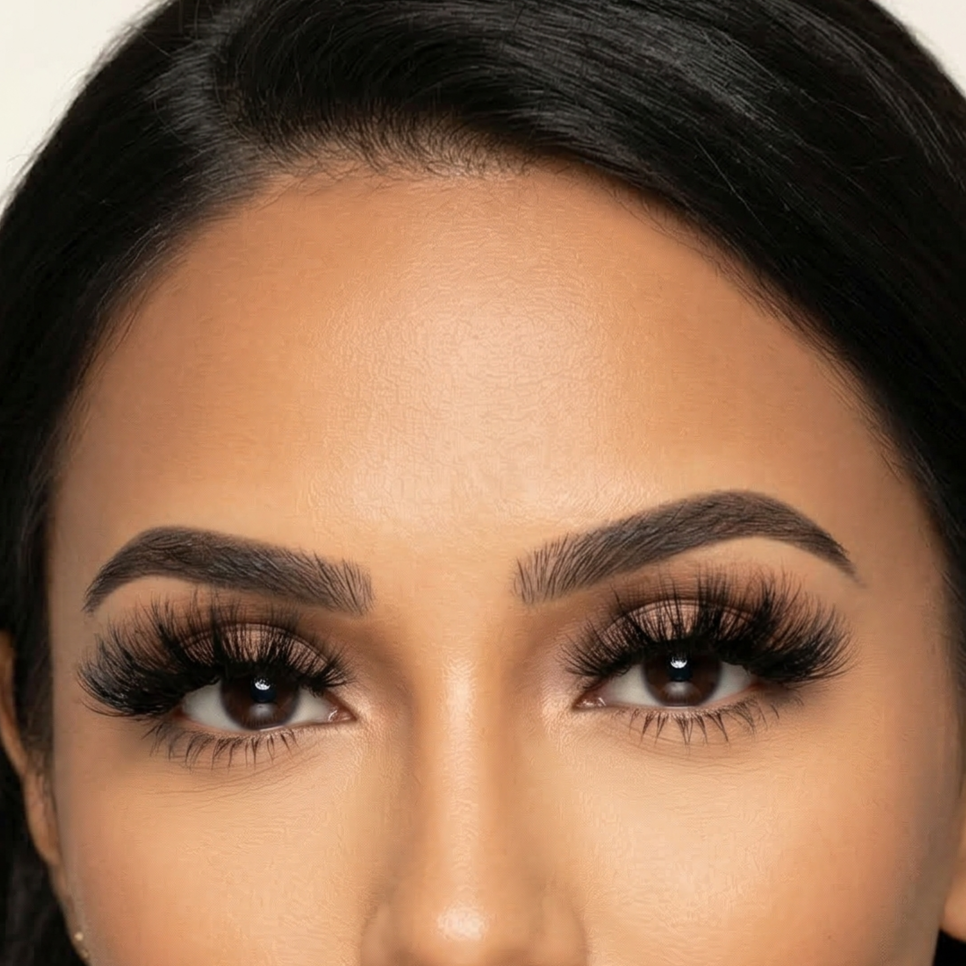 Close-up of a woman's face with emphasis on her eyes and eyelashes.