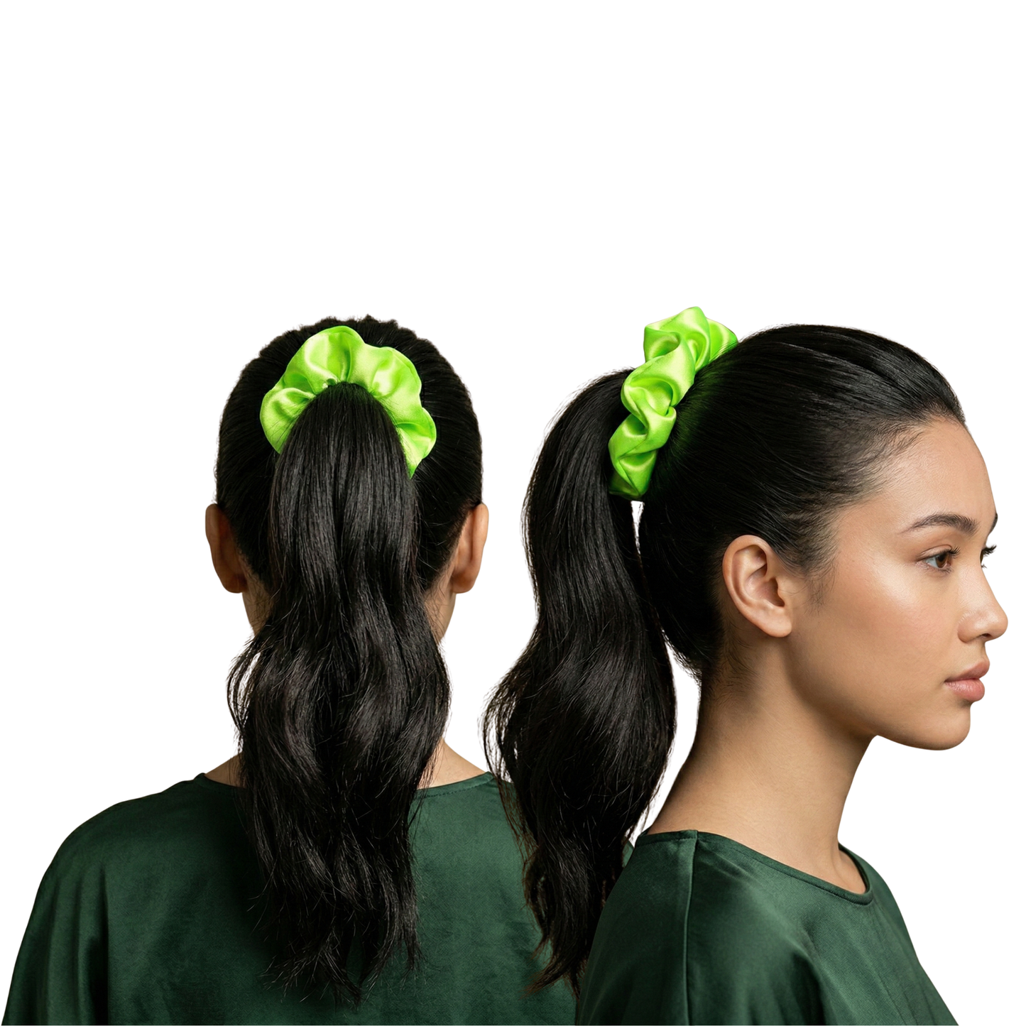 Neon Green Satin Scrunchie - Anti-Frizz Hair Tie | ESANDOR