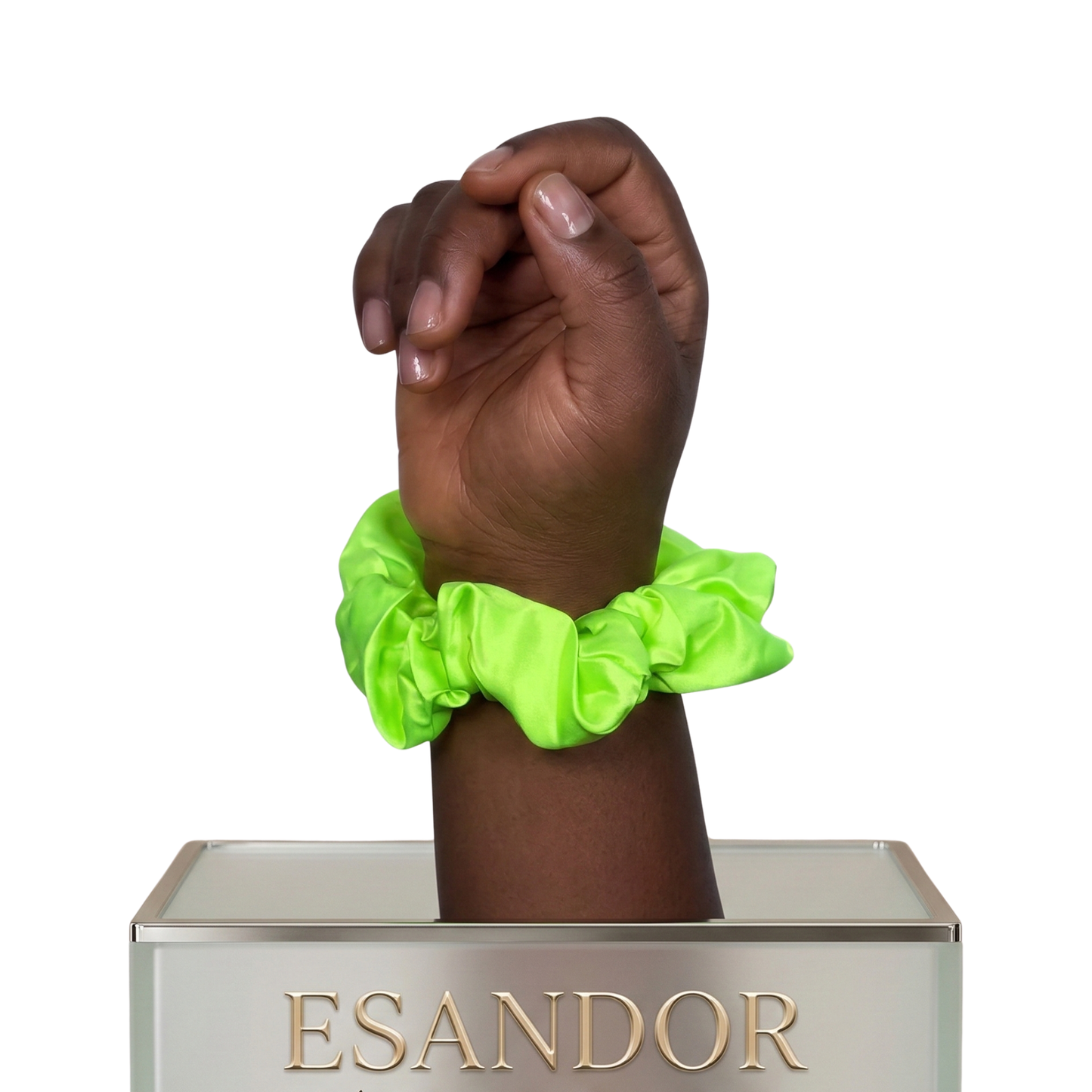 Neon Green Satin Scrunchie - Anti-Frizz Hair Tie | ESANDOR