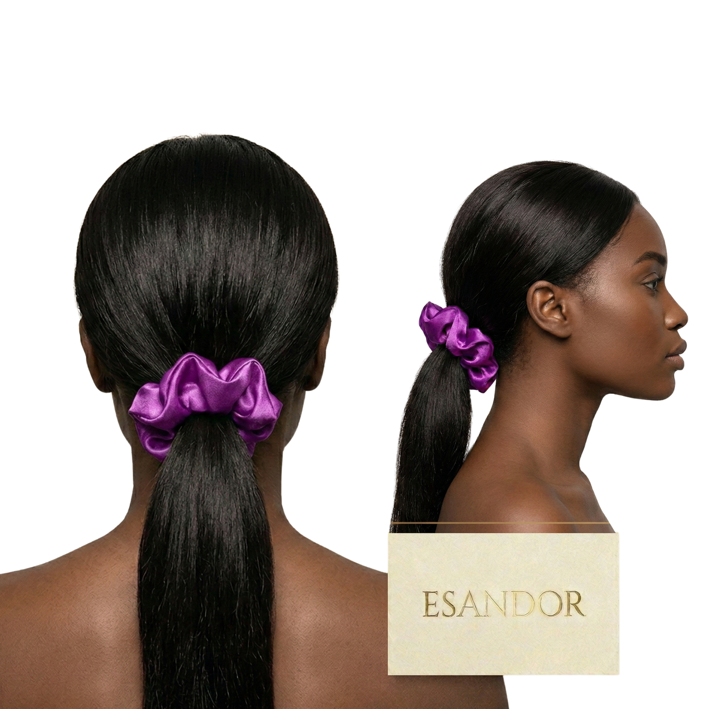 ESANDOR Signature Satin Scrunchie - Anti-Breakage Hair Tie - Royal Purple