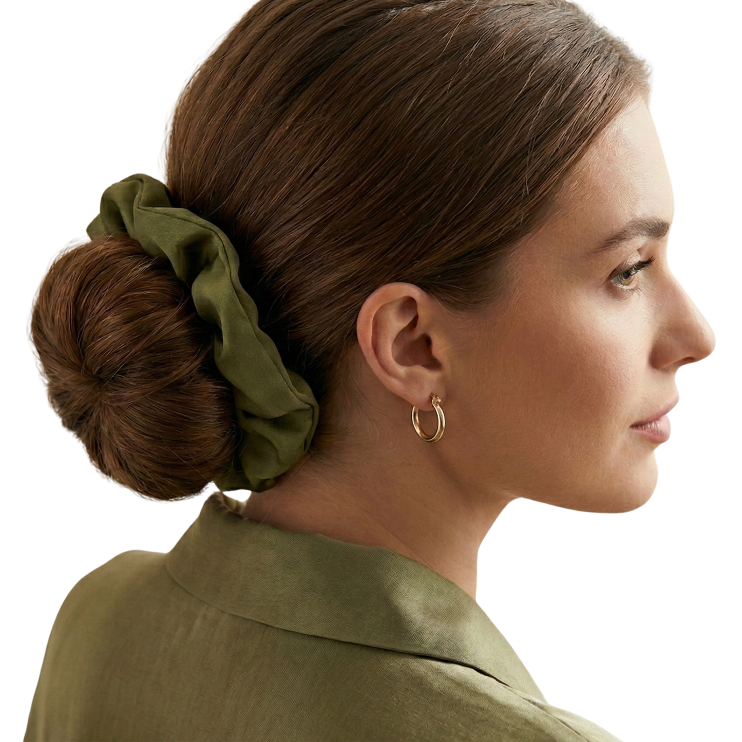 Olive Green Premium Satin Scrunchie | Hair Care by ESANDOR