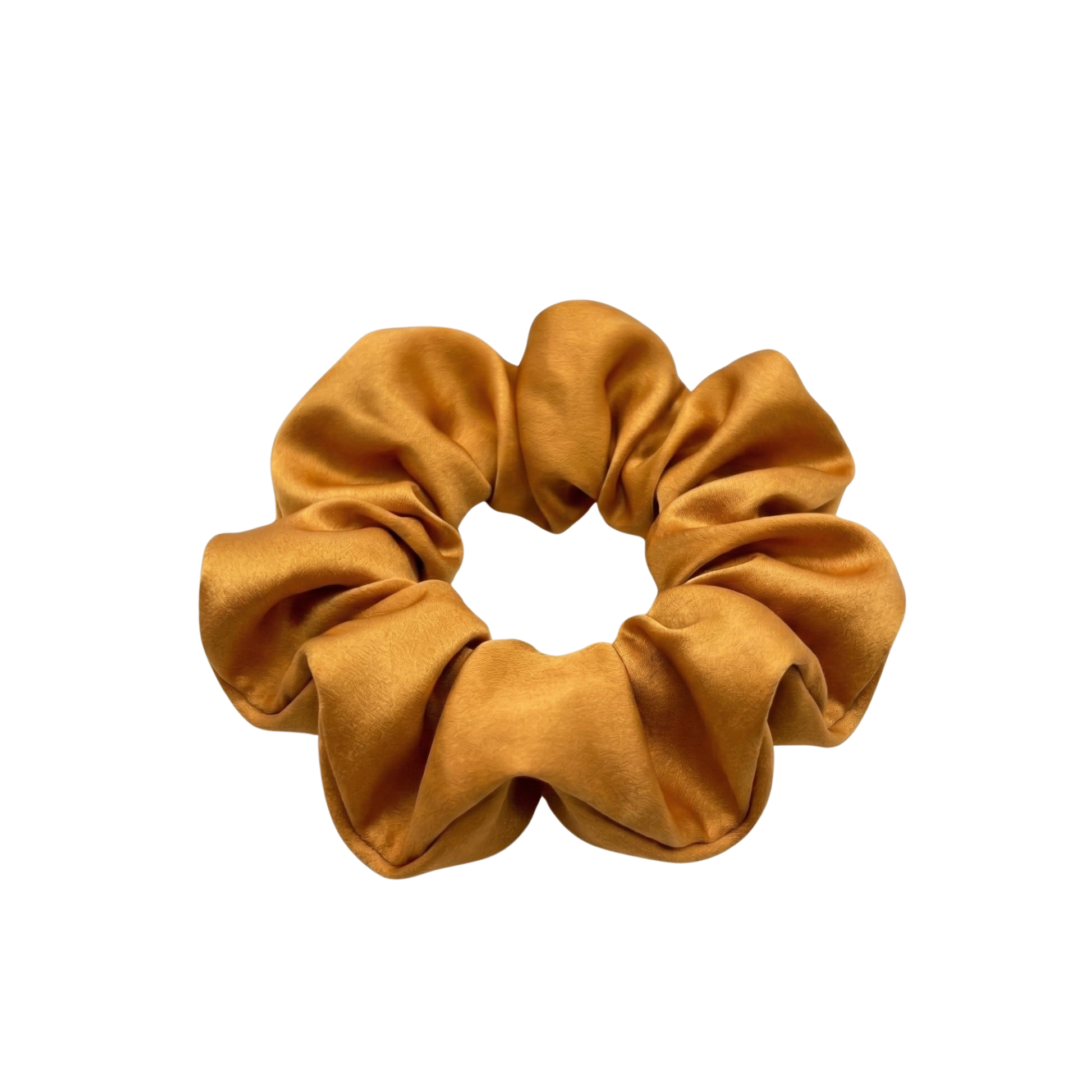 Mustard yellow scrunchie on a white background