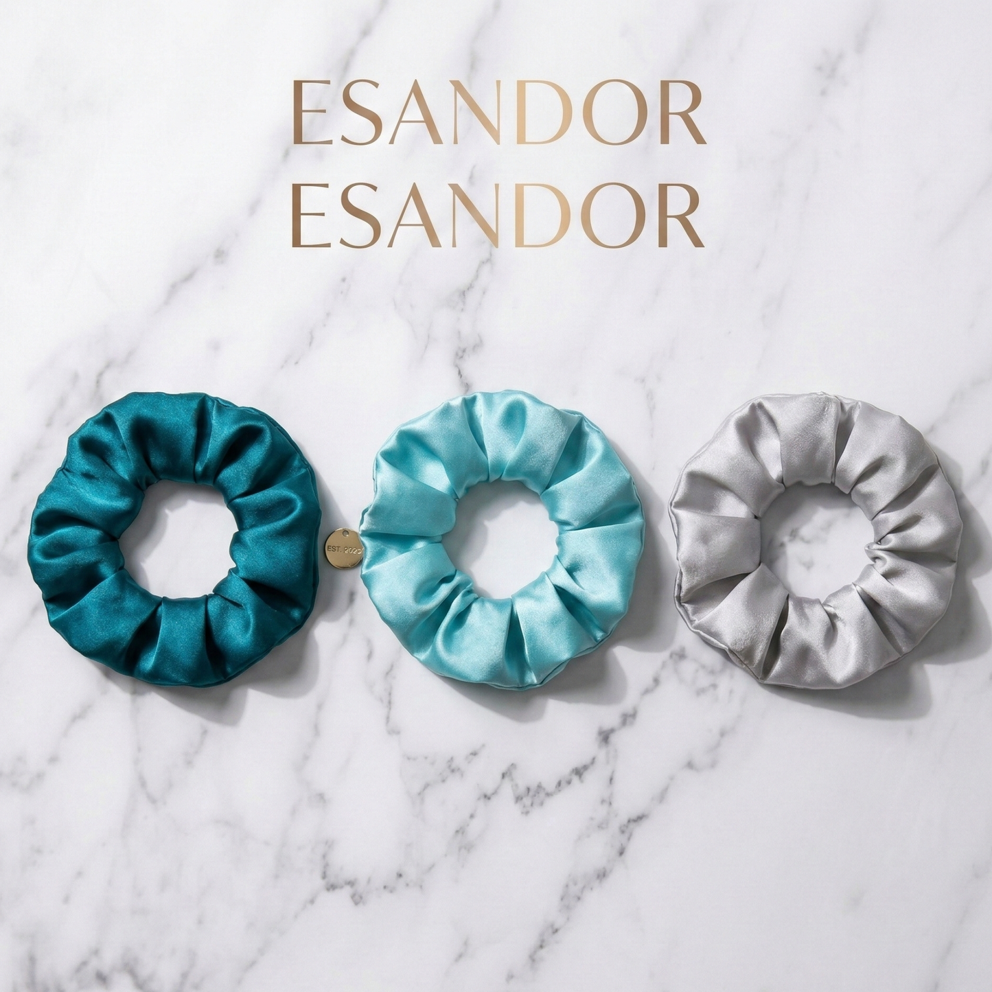 Ocean Blue Satin Scrunchie Set of 3