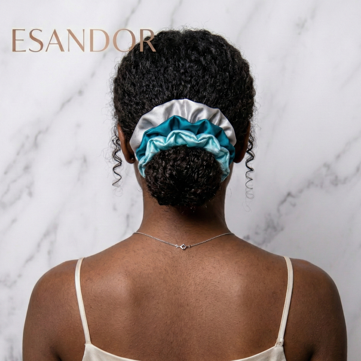 Ocean Blue Satin Scrunchie Set of 3