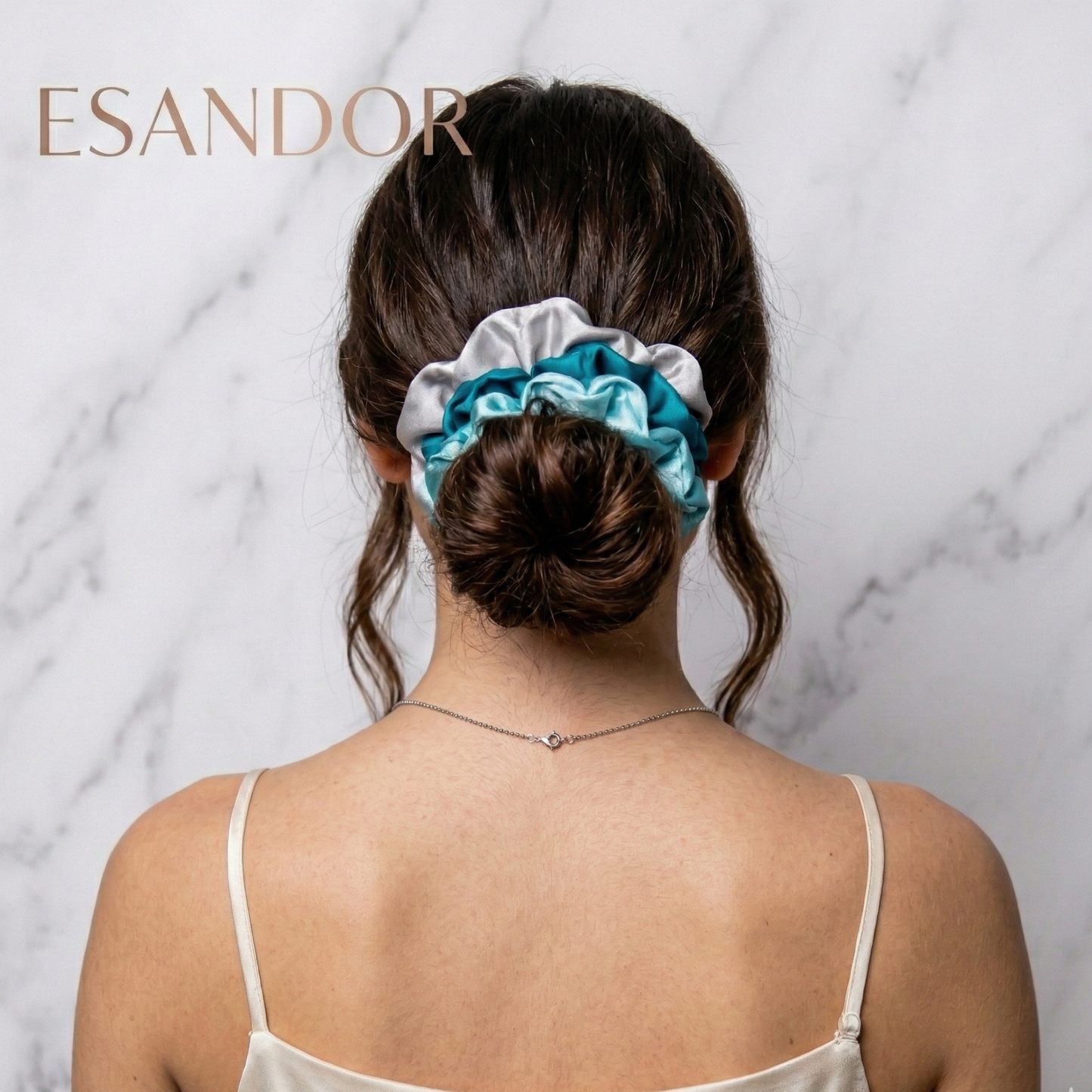 Ocean Blue Satin Scrunchie Set of 3