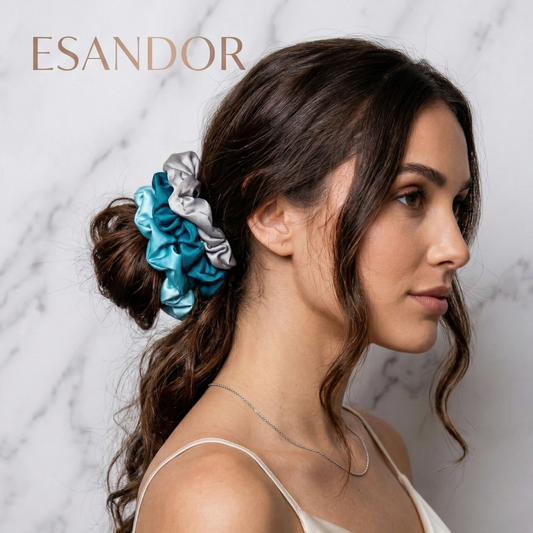 Ocean Blue Satin Scrunchie Set of 3