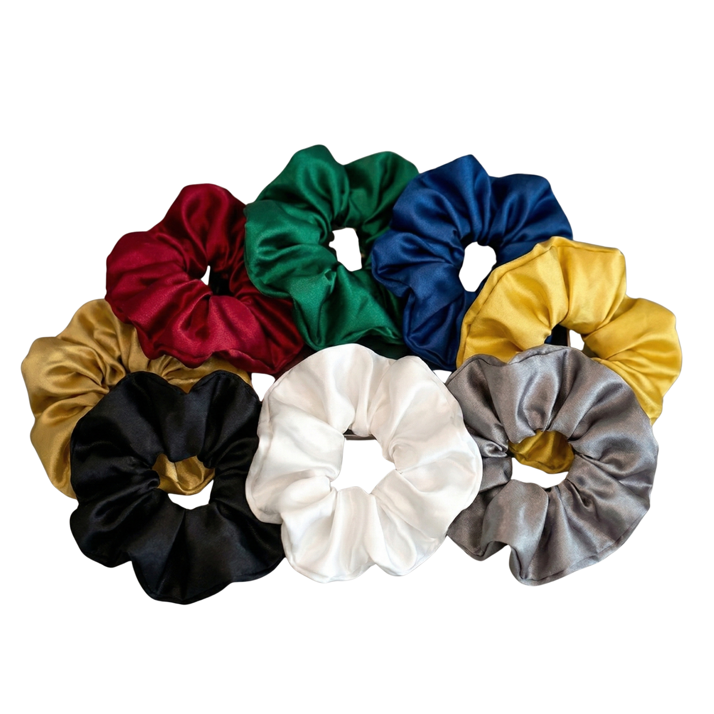 Set of colorful scrunchies on a white background