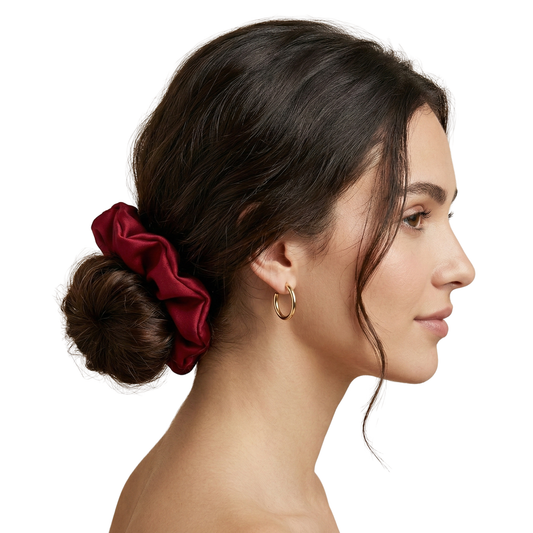 Crimson Coal Satin Silk Scrunchie - Ultra-Gentle & Luxurious Hold | ESANDOR