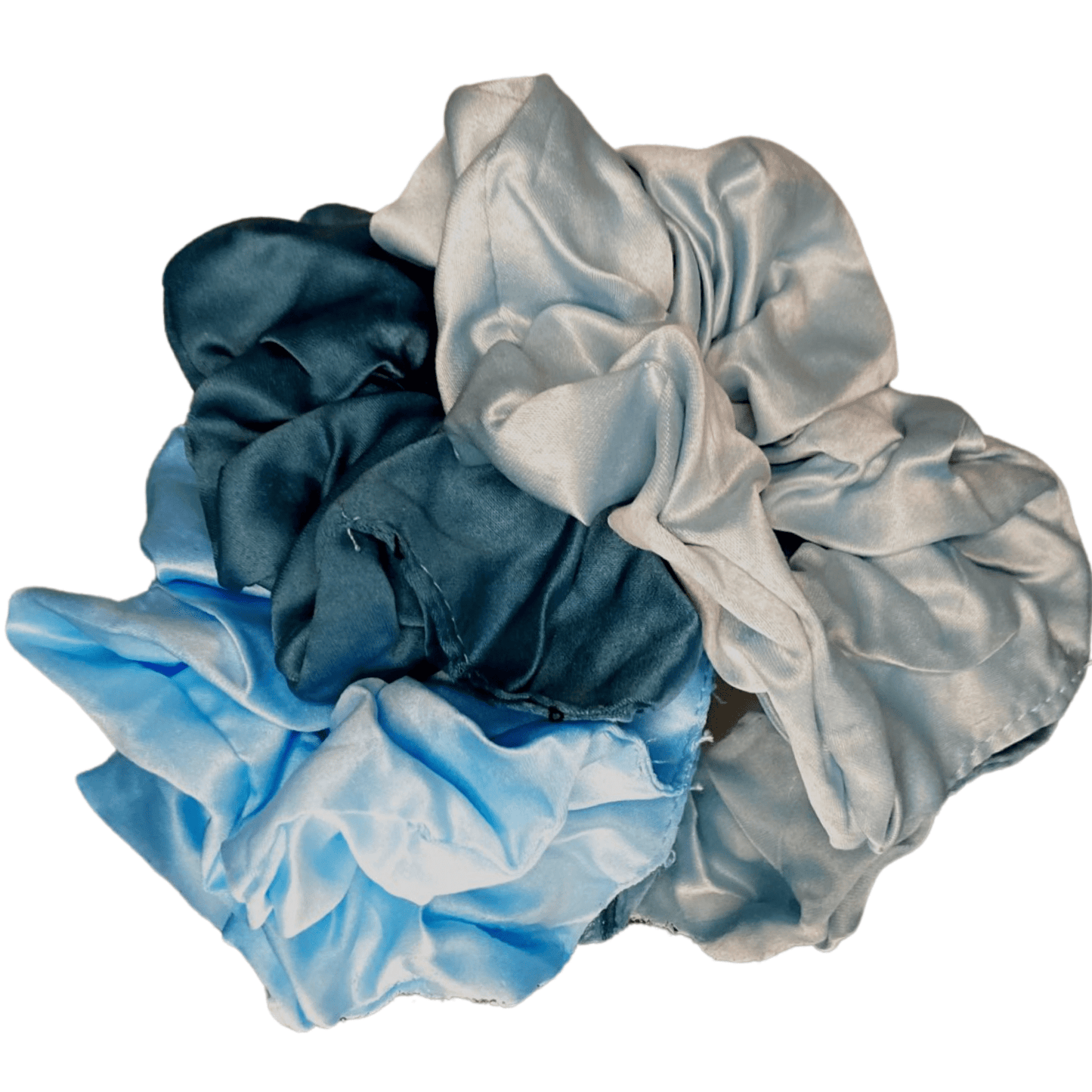 Ocean Blue Satin Silk Scrunchie Set of 3